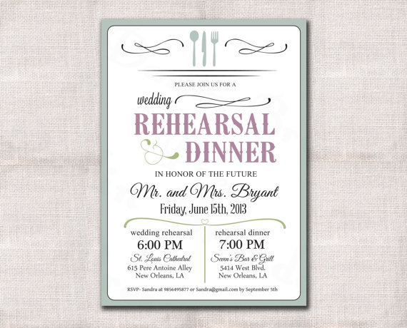 Свадьба - Wedding Rehearsal Dinner invitation custom printable 5x7