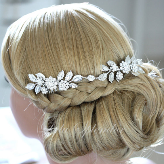 Свадьба - Wedding Headpiece Bridal Hair Accessory Headband with Swarovski Crystal Leaf Hair Vine LAYNE