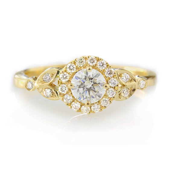 Hochzeit - Rome Crown Diamond Engagement Ring, Yellow Gold Engagement Ring 