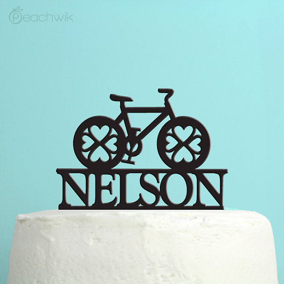 Wedding - Wedding Cake Topper - Personalized Bicycle Cake Topper -  Custom Last Name Wedding Cake Topper - Custom Colors -Peachwik Cake Topper - PT21