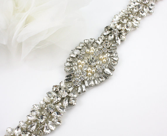 Wedding - Ready To Ship - Adison - Swarovski Pearls And Rhinestones Encrusted Bridal Sash, Wedding Beaded Belt, Vintage Inspired Crystal Belt