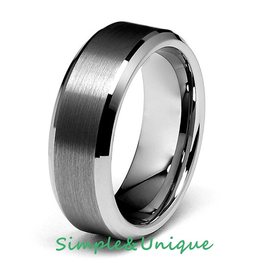 زفاف - Tungsten Wedding Band,Mens Wedding Bands,Tungsten Carbide,Tungsten Ring,8MM Brushed Center Beveled Edge Wedding Ring SNUJDTZZE