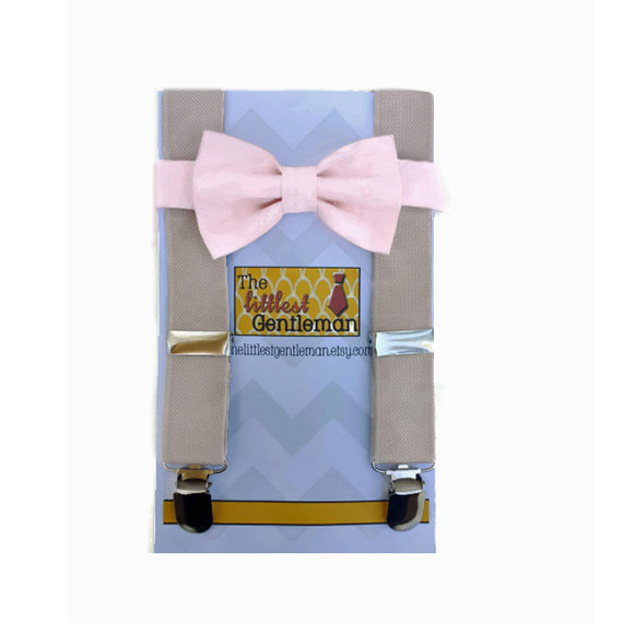 Свадьба - Blush Bow Tie and tan Suspenders, Toddler Suspenders, Baby Suspenders, Ring Bearer, Pale Pink, Soft Pink, Light Pink