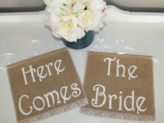 Wedding - Here Comes The Bride signs - Two Ring Bearer Signs - Rustic Wedding signs - Double Wedding signs - Here Comes The Bride Banners