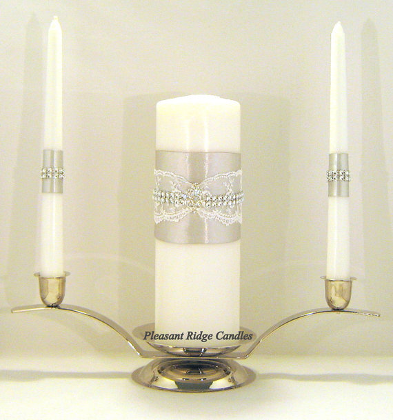 Hochzeit - Silver Unity Candle White Unity Candle Ivory Unity Candle Bling Unity Candle Wedding Candle Unity Wedding Candle Cheap Unity Candle