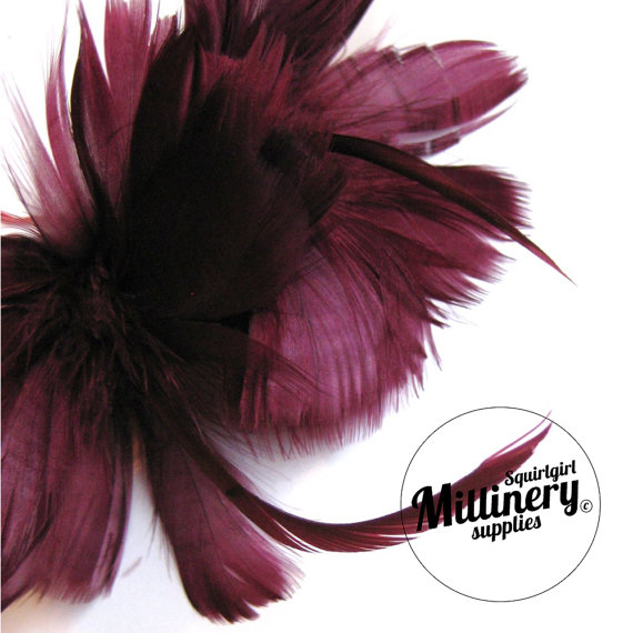 Hochzeit - Wine Goose Feather Flower Hat Trim for Fascinators, Wedding Veils and Hat Making