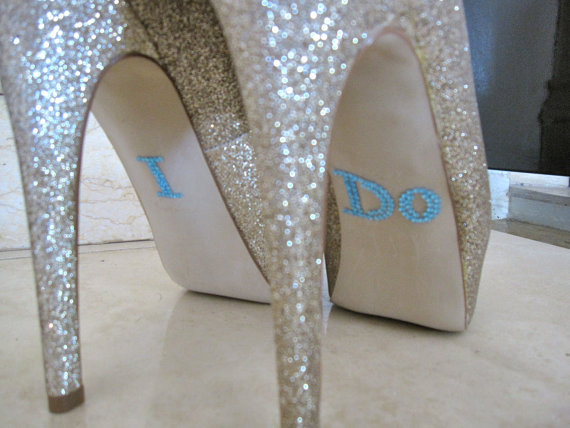 زفاف - I Do Shoe Sticker. Something Blue "I Do" Wedding Shoe Sticker (block font).