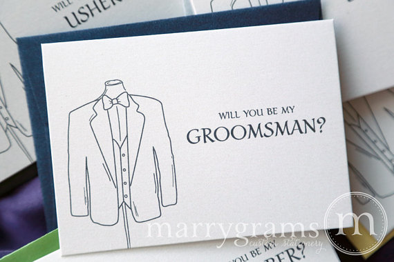 زفاف - Will You Be My Groomsman, Best Man, Wedding party... Bridal Party Tuxedo Suit Cards - Groomsmen Ask Cards (Set of 5)