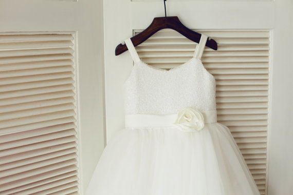زفاف - White Sequin Tulle Cupcake Flower Girl Dress Children Toddler Party Dress for Wedding Junior Bridesmaid Dress