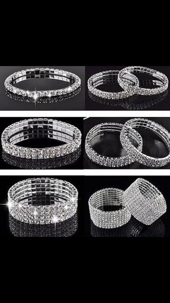 Wedding - You choice of 1/2/3/4/5/6/10 lines stretch elasic silver tone rhinestone crystal bracelet for bridemaids , napkin holder , wedding accessory