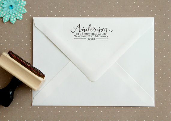Hochzeit - Custom Address Stamp - Personalized Calligraphy Stamp - LetteredLifeShop Return Address Stamp