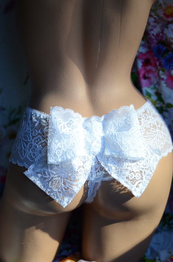 Свадьба - Clothing Shoes & Accessories Women's Clothing Intimates Panties Handmade The Vintage Pattern Lacey Bow Panties  MADE TO ORDER