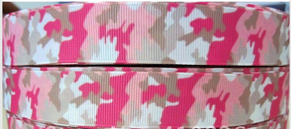 Mariage - 3 Yards 7/8" Pink Desert Camo Grosgrain ribbon