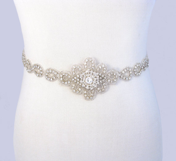 Mariage - Infinity Symbol Wedding Sash, Rhinestone Bridal Belt, Crystal Bridal Sash, Beaded Jeweled Satin Ribbon Gown Ivory Sash / 35 Color Choices