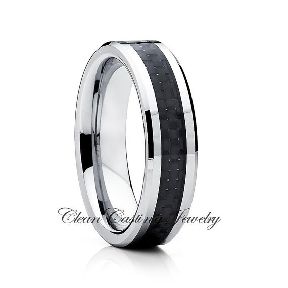 Свадьба - Tungsten Wedding Band,Carbon Fiber Ring,Beveled Edges,Handmade Tungsten,Engagement Ring,Custom,Anniversary,Custom Ring