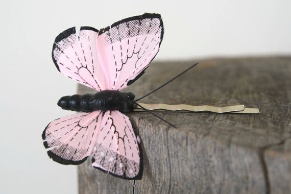 Свадьба - Pink Butterfly Bridal Hair Clip, Wedding Hair Accessory Comb Hairpiece Pin, 3 Pale Pink