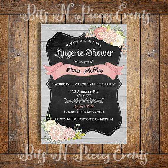 Mariage - Lingerie Party Invitation. Lingerie Shower Invite. Barn Chalkboard Bridal Shower. Pink Coral Flower Bridal Shower.