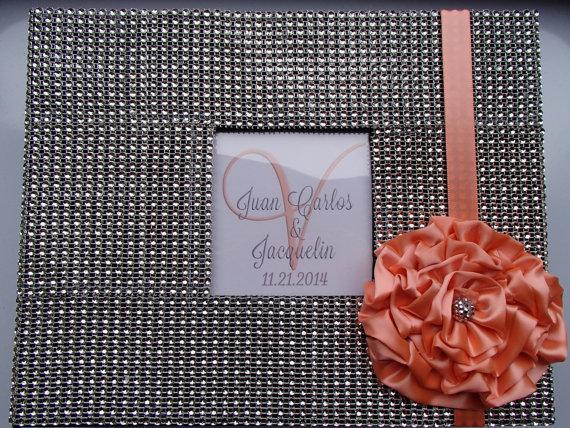 Mariage - Coral Bling Flower Guest Book Set  - Rhinestone Crystal Diamond - Wedding Gray Silver Blue Coral Black Crystal Purple Lavendar Guestbook -