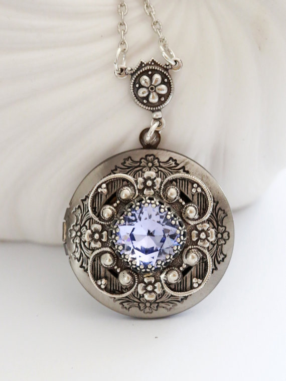 Hochzeit - Purple Amethyst  Glass Bead  silver locket,jewelry gift,Silver Locket,Locket,Silver Chain,Locket Necklace,Wedding Necklace