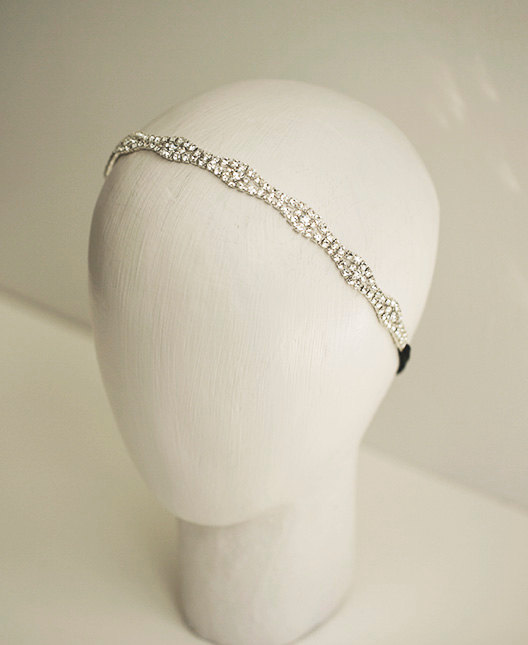 Hochzeit - Wedding headband - crystal headpiece - wedding hair accessory, bridal hair piece - tie- on rhinestone headband