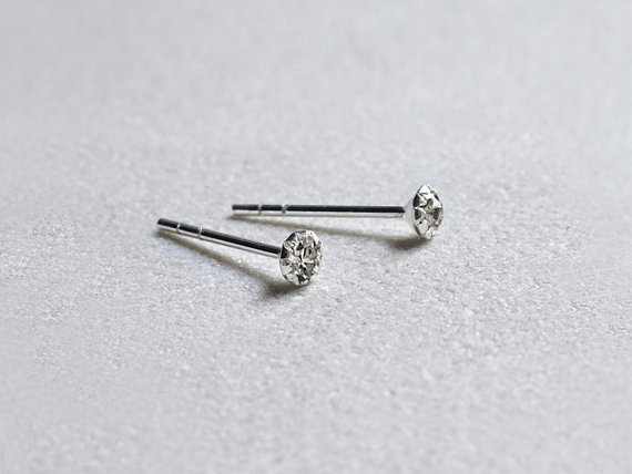 زفاف - Mini CZ stud Earrings 3mm - Sterling Silver CZ Diamond Studs - Gift Under 20 - Simple Minimalist Everyday Jewelry LITTIONARY