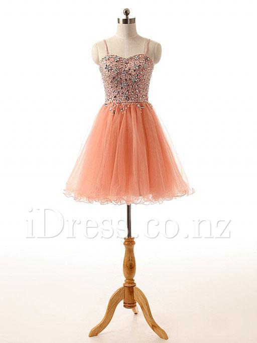Mariage - Peach-strapless-sweetheart-beaded-beach-long-prom-dress