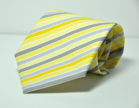 زفاف - Yellow and Gray Striped Boy's Necktie