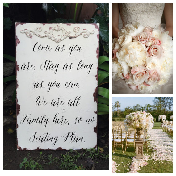 Hochzeit - Come as you are, no seating plan, shabby chic, wooden wedding sign 