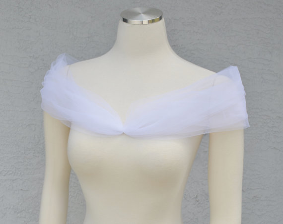 زفاف - Cinderella Detachable Illusion White or Ivory Tulle Off the Shoulder Lace Straps Cap Sleeves to Add to your Wedding Dress