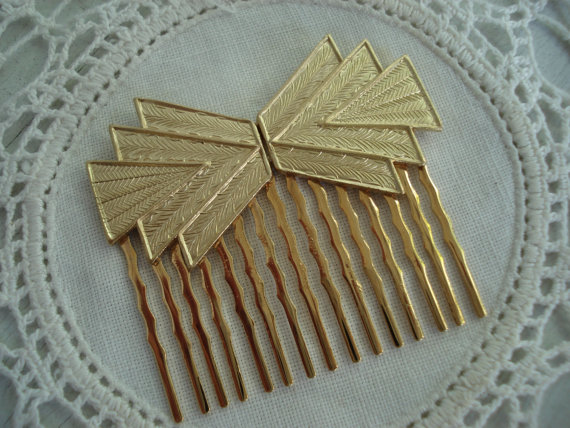 Mariage - Vintage Art Deco Textured Gold Hair Comb Geometric Tribal Native Inspired 1920's Southwest
