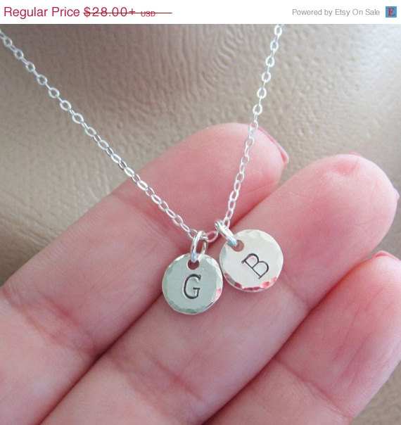 Wedding - Mothers day sale Hammered Initial Necklace, silver Initial Necklace,Personalized 2  Initial Necklace, Initial Necklace, Wedding Jewelry