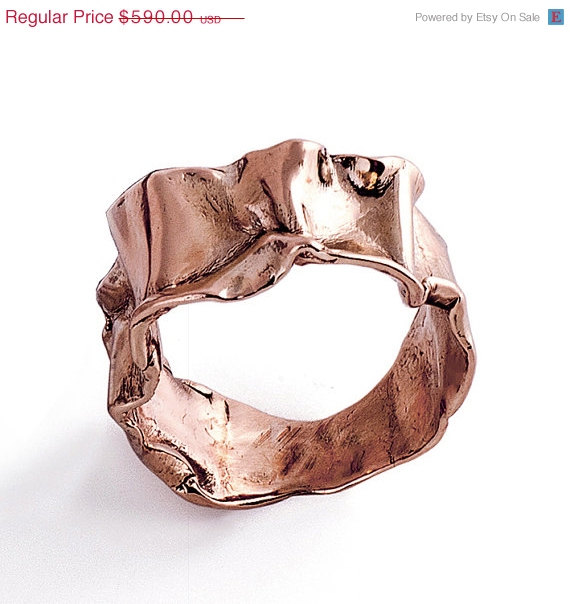 Wedding - SALE 20% Off - CRUMPLED 14k Rose Gold Ring for women, Unique Gold Ring, Rose Gold Wedding Band, italian fine jewelry