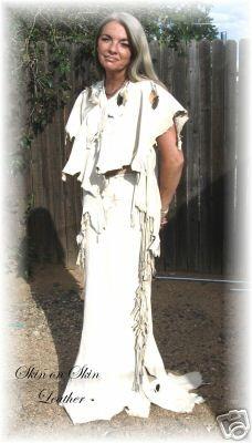 Mariage - Leather  Deerskin Wedding Two Piece Outfit Dress Native American Style Regalia Pow Wow in Cream Deerskin  Handmade by Debbie Leather