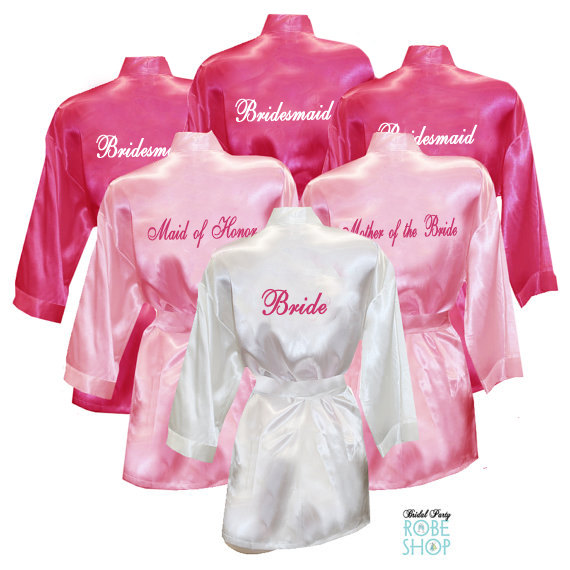 Mariage - Set of 13 Personalized Satin Robes with Title on Back, Bridesmaid Robes, Bridal Party Robes