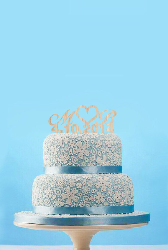 Wedding - Rustic wood initials wedding cake topper,Custom couple initials wedding cake topper with heart,engagement cake topper,caek decoration-10351