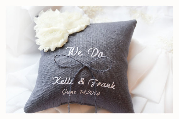Hochzeit - We Do Wedding ring pillow , ring beare pillow ,  ring pillow with flowers , personalized wedding pillow (R79)