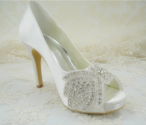 زفاف - Wedding Shoes, Peep toes Wedding Shoes, Rhainestone Bridal Shoes, Crystal Bridal Shoes, Bridesmaids Shoes, High Heel Wedding Shoes