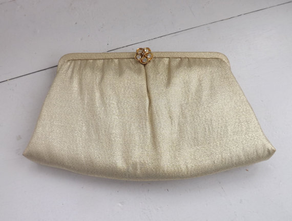 Mariage - 60s Gold Clutch Formal Purse Handbag Vintage Wedding Party Evening