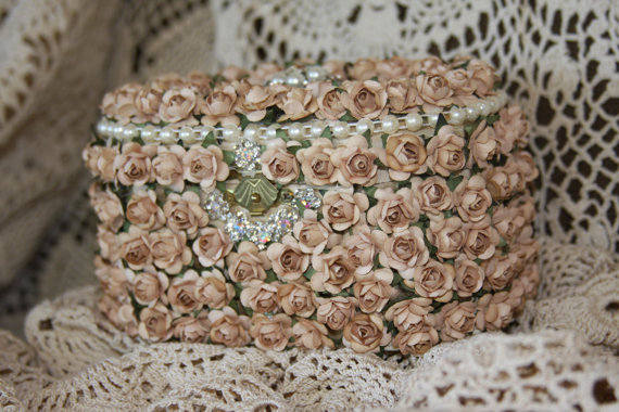 Wedding - ring bearer pillow alternative vintage wedding keepsake box  roses and brooch