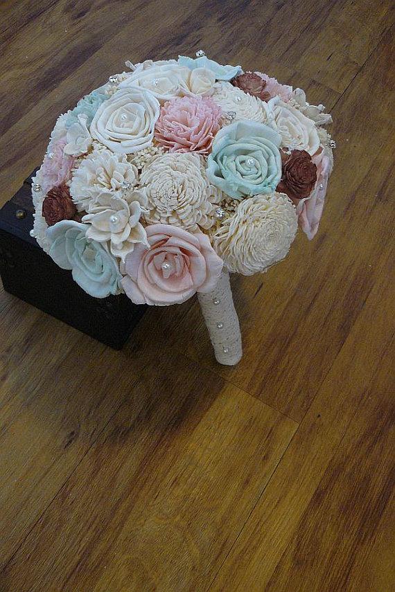 Свадьба - Handmade Sola Bouquet, Sola Pale Pink mint and cream Bouquet, Vintage Bouquet, Alternative Bouquet, Sola flowers, Wood Boquet