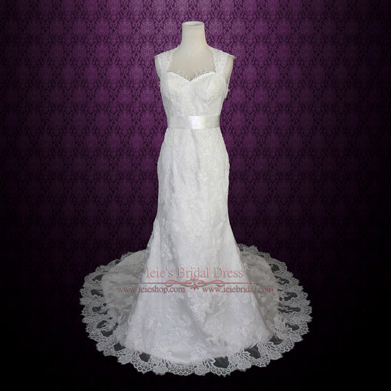 Wedding - Keyhole Lace Wedding Dress with Cap Sleeves and Eye Lash and Alencon Lace 