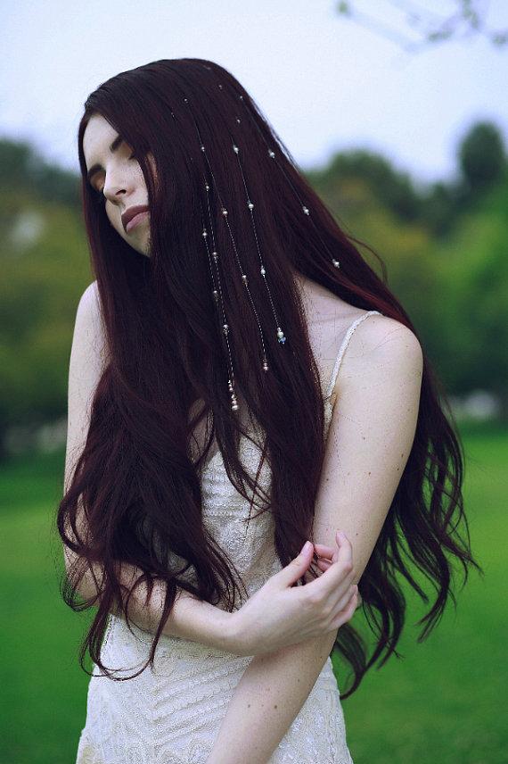 Свадьба - 6 EXTRA Sparkly Swarovski Crystal Hair Extensions Pearl Vines Boho Wedding Veil Reign GoT Renaissance Medieval Costume Headdress Accessory