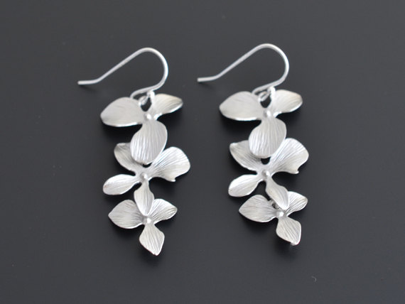 Wedding - SALE, Orchid earrings, Silver earrings, Wedding jewelry, Bridal earrings, Flower earrings, Bridesmaid gift, Anniversary gift, Christmas gift