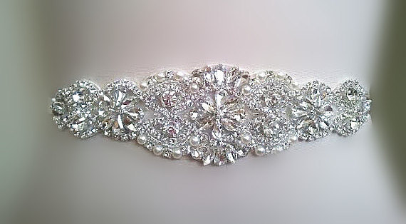زفاف - Wedding Belt, Bridal Belt, Sash Belt, Crystal Rhinestone & Off White Pearls