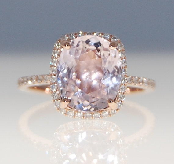 Wedding - 3ct cushion mauve blush ice peach champagne sapphire 14k rose gold diamond ring engagement ring