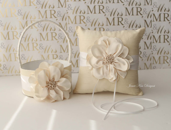 Свадьба - Ring Bearer Pillow & Flower Girl Basket- (Custom Made to Order)