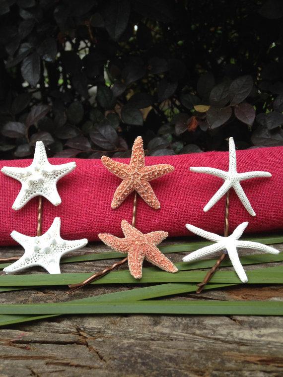 Свадьба - Starfish Bobby Pin Package, starfish bobby pins, mermaid accessories, beach weddings, nautical hair