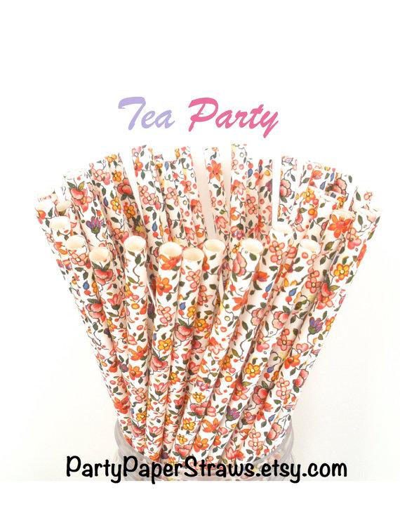 Wedding - Paper Straws “Floral” Paper Straws Calico Paper Straws Mason Jar Straws  Fast Shipping Floral Paper Straws Tea Party Paper Straws