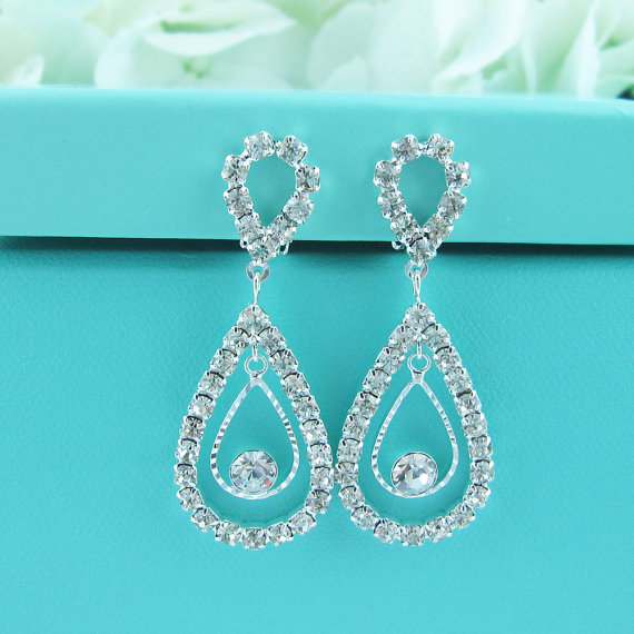 Mariage - Clip on crystal earrings, clip on rhinestone earrings, clip on wedding earrings, bridal jewelry, teardrop wedding earrings,bridal earrings