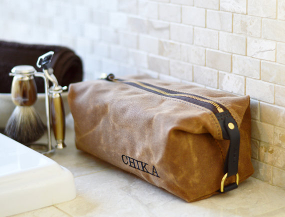 Wedding - NO. 345 Dopp Kit in Brown Waxed Cotton Canvas and Leather, Personalized Gift for Him, Best Man, Groomsmen Gift, Large Toiletry Bag for Men